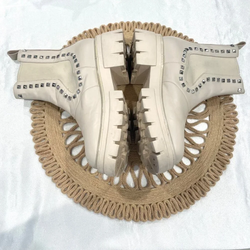 Ash Lenny Studded Leather Chelsea Boots Ivory Size 38